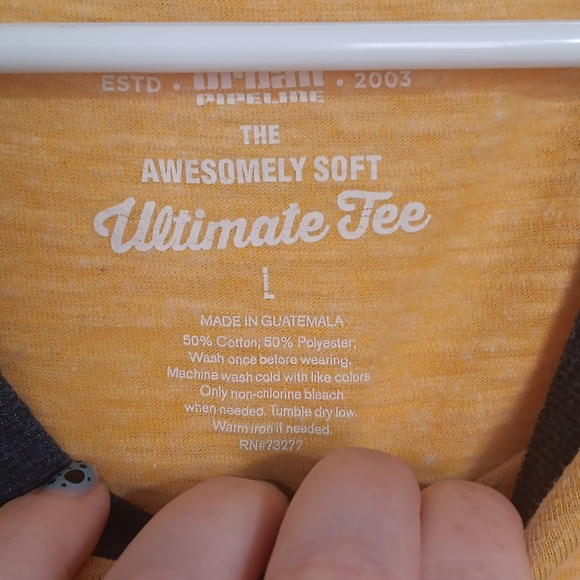 Urban Pipeline Awesomely Soft Ultimate Baseball Tee Yellow Navy Size Large - Picture 2 of 3